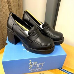 Black formal mules, comfortable heels